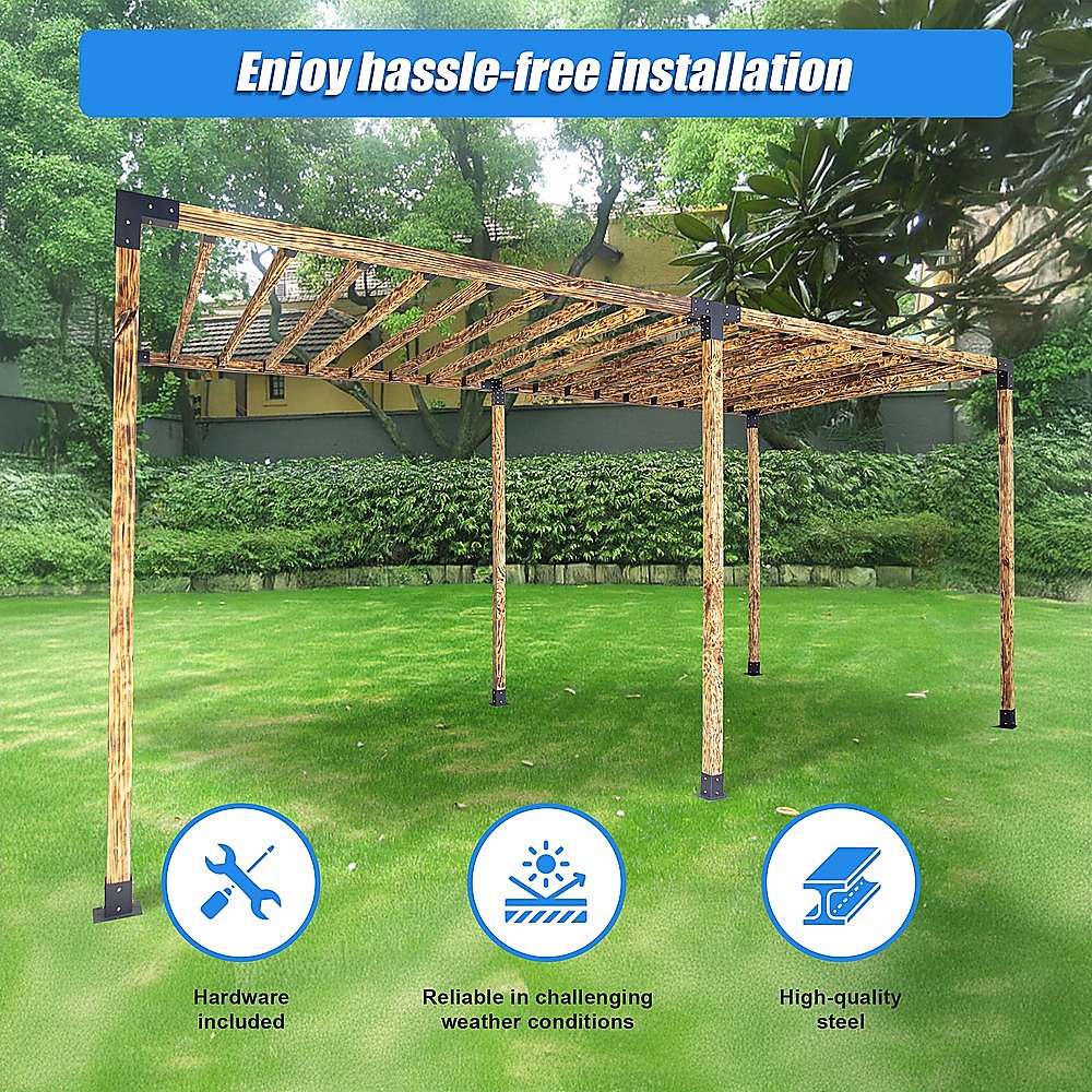 V63-847761-167336-01 Roof Pergola Gazebo Shed Matte Black Steel Brackets DIY Kits - Image 5