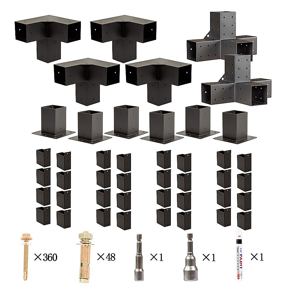 V63-847761-167336-03 Roof Pergola Gazebo Shed Matte Black Steel Brackets DIY Kits - Image 6