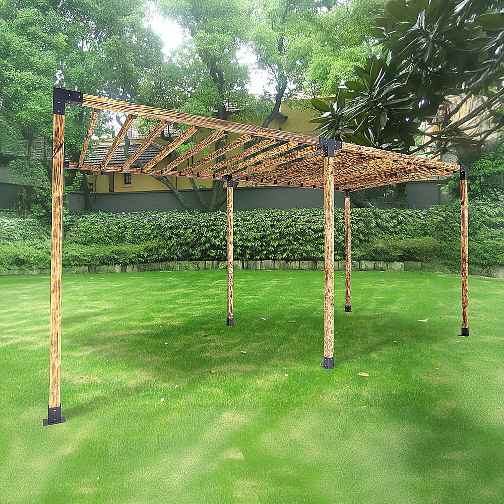 V63-847761-167336-04 Roof Pergola Gazebo Shed Matte Black Steel Brackets DIY Kits - Image 11