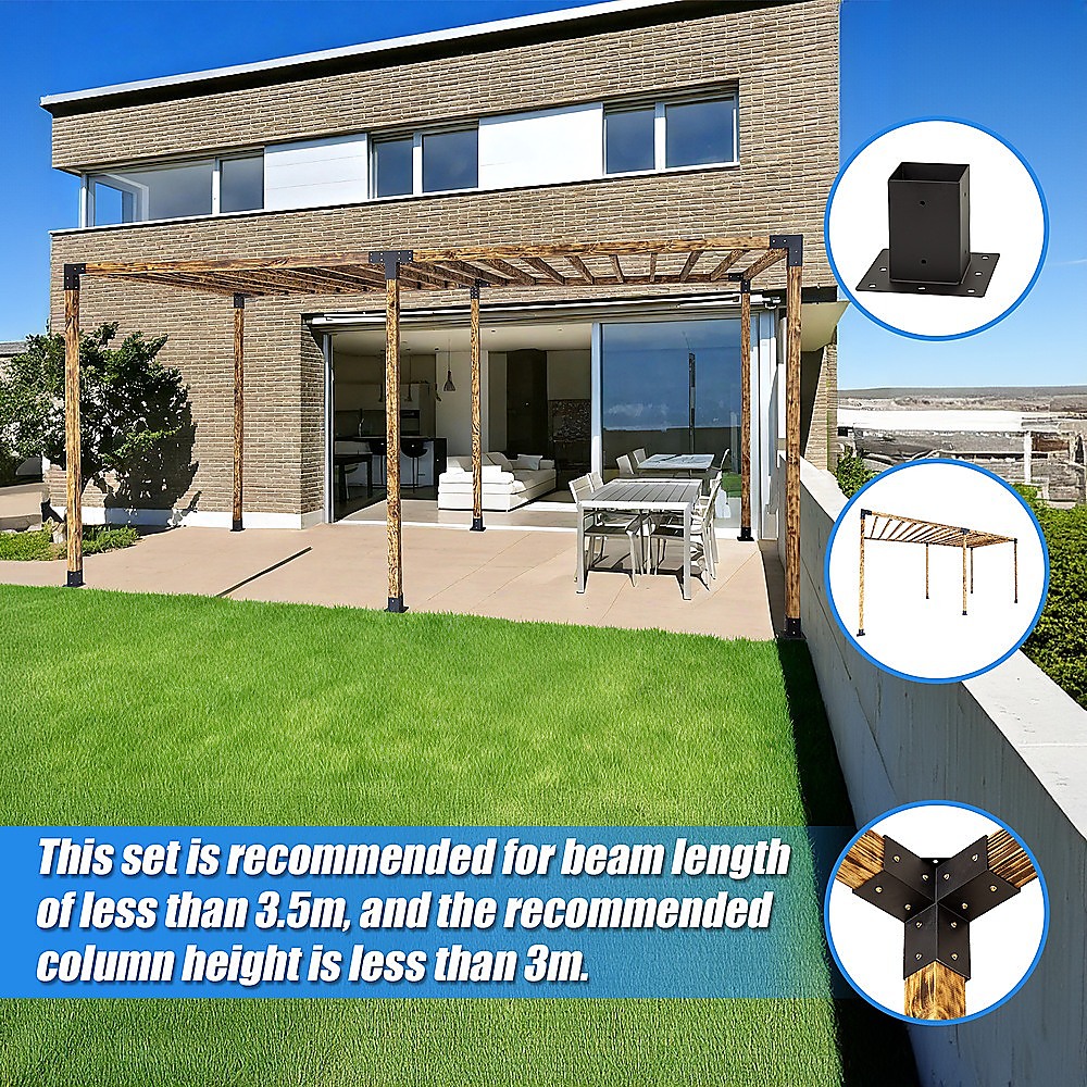 V63-847761-167336-08 Roof Pergola Gazebo Shed Matte Black Steel Brackets DIY Kits - Image 8