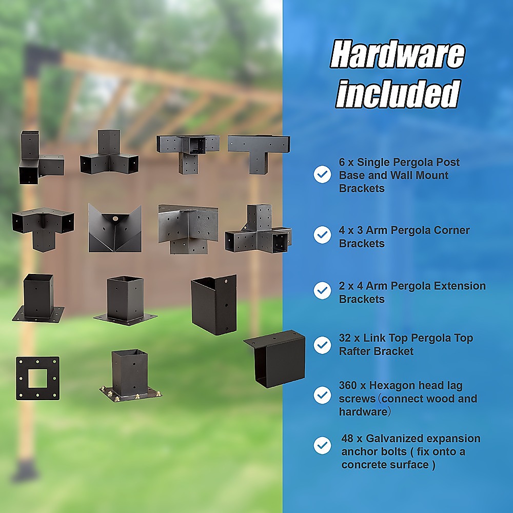 V63-847761-167336-10 Roof Pergola Gazebo Shed Matte Black Steel Brackets DIY Kits - Image 14