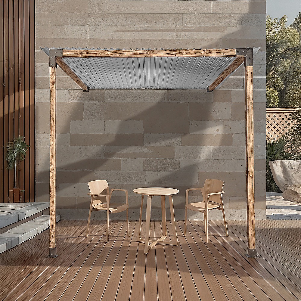 V63-847771-167337-00 Roof Pergola Gazebo Shed Matte Black Steel Brackets DIY Kits - Image 2