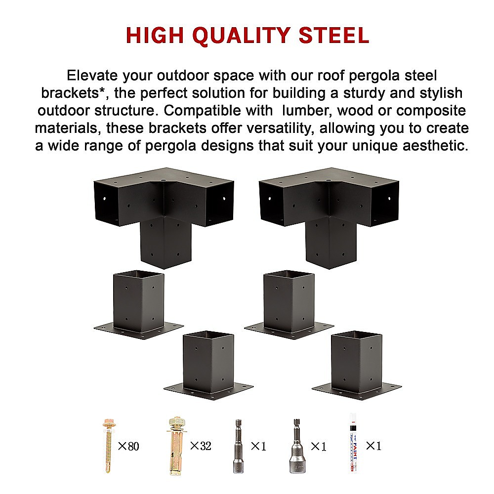 V63-847771-167337-01 Roof Pergola Gazebo Shed Matte Black Steel Brackets DIY Kits - Image 13
