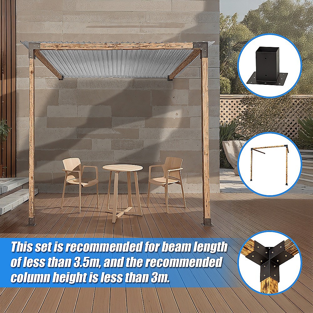 V63-847771-167337-03 Roof Pergola Gazebo Shed Matte Black Steel Brackets DIY Kits - Image 8