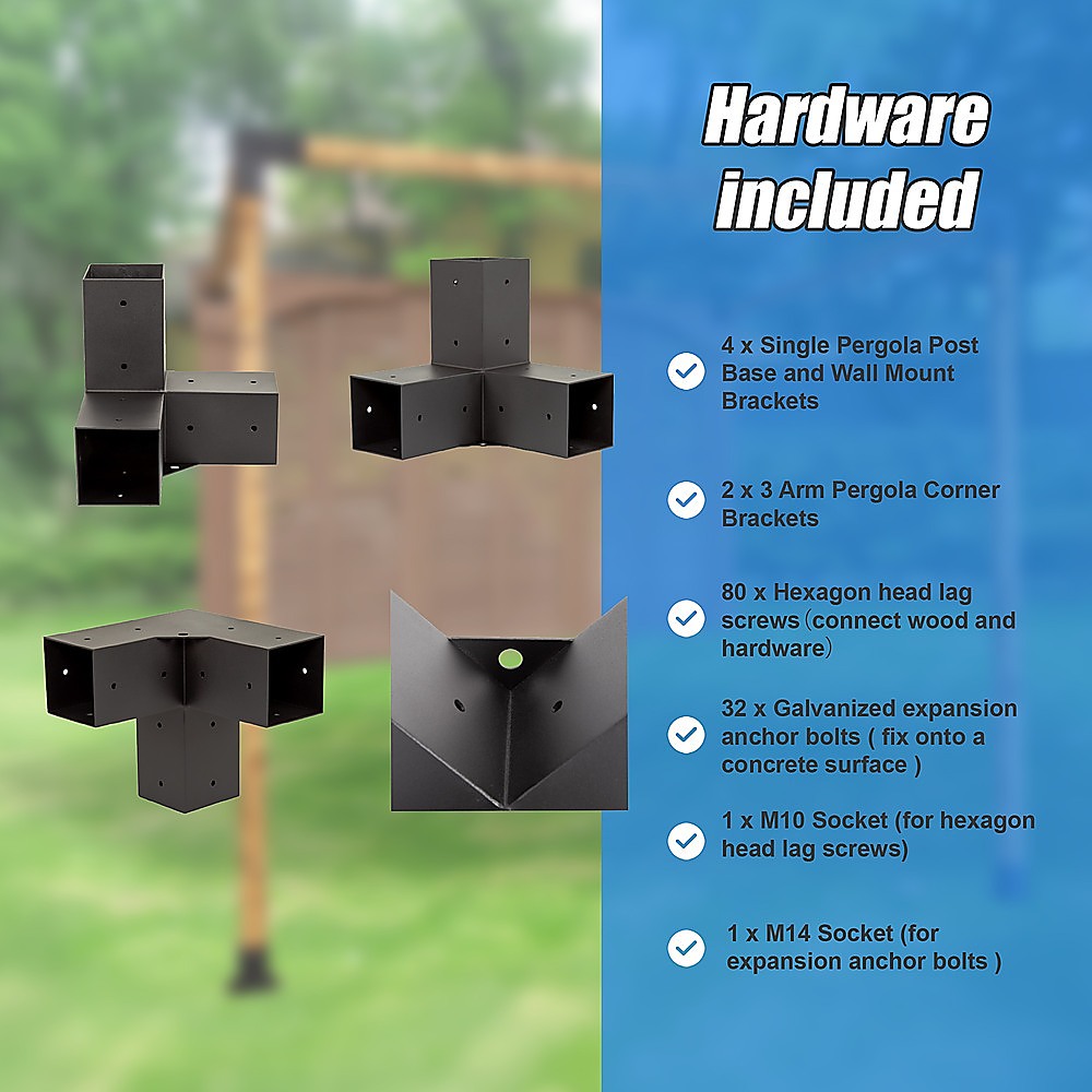 V63-847771-167337-06 Roof Pergola Gazebo Shed Matte Black Steel Brackets DIY Kits - Image 12