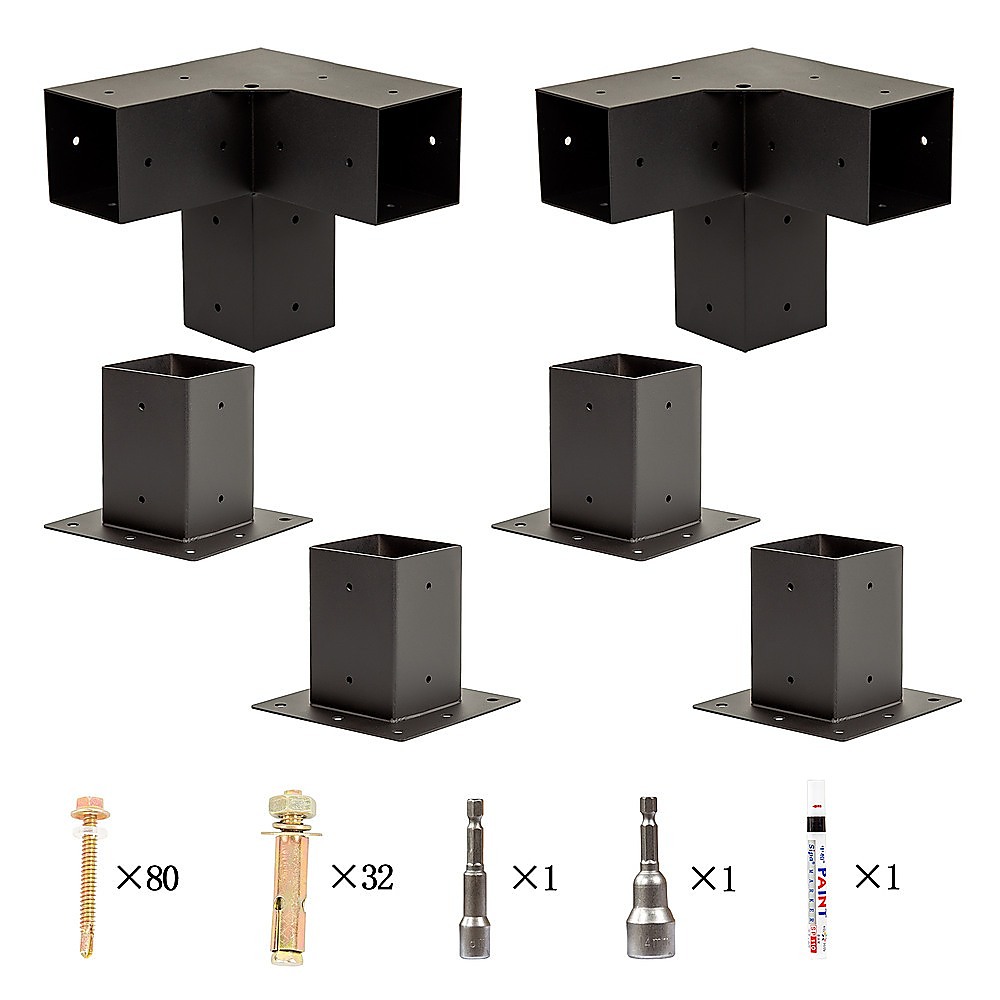 V63-847771-167337-11 Roof Pergola Gazebo Shed Matte Black Steel Brackets DIY Kits - Image 6