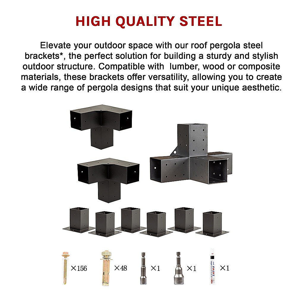V63-847781-167342-00 Roof Pergola Gazebo Shed Matte Black Steel Brackets DIY Kits - Image 15