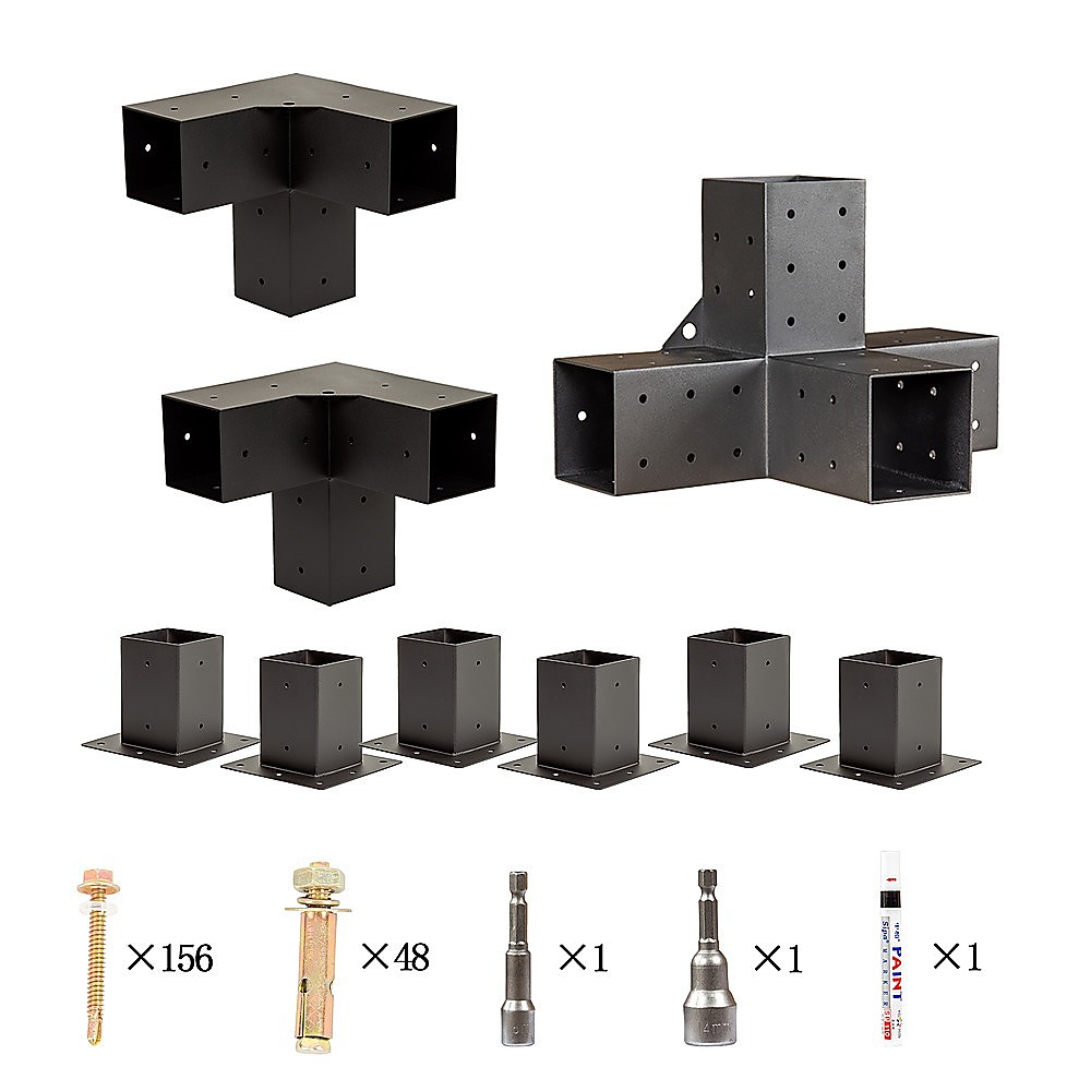 V63-847781-167342-02 Roof Pergola Gazebo Shed Matte Black Steel Brackets DIY Kits - Image 5
