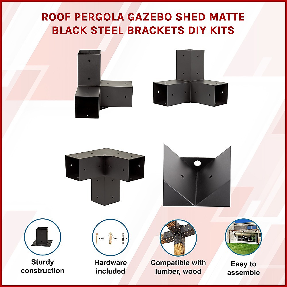 V63-847781-167342-03 Roof Pergola Gazebo Shed Matte Black Steel Brackets DIY Kits - Image 3