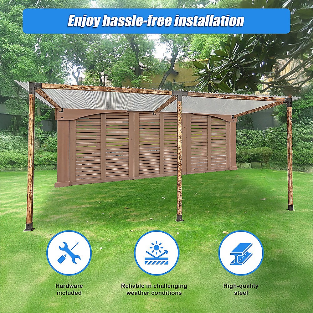 V63-847781-167342-04 Roof Pergola Gazebo Shed Matte Black Steel Brackets DIY Kits - Image 6