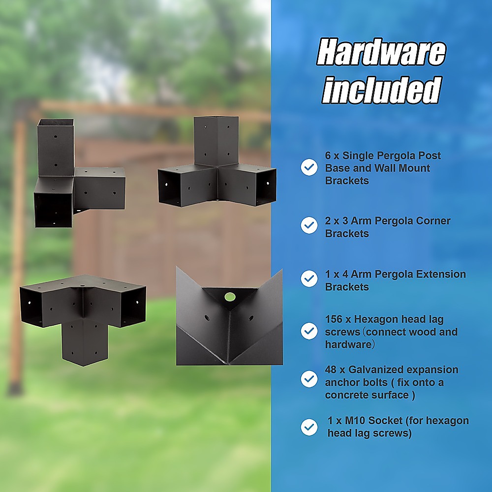 V63-847781-167342-11 Roof Pergola Gazebo Shed Matte Black Steel Brackets DIY Kits - Image 14
