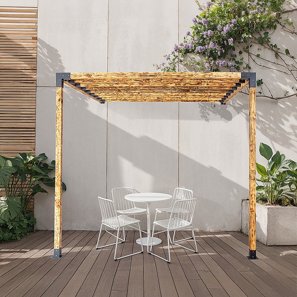 V63-847791-167343-00 Roof Pergola Gazebo Shed Matte Black Steel Brackets DIY Kits - Image 2