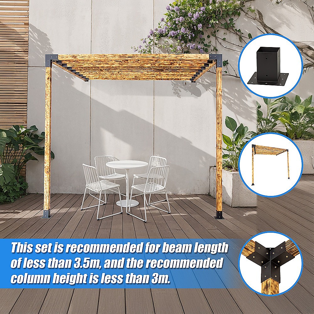 V63-847791-167343-04 Roof Pergola Gazebo Shed Matte Black Steel Brackets DIY Kits - Image 11