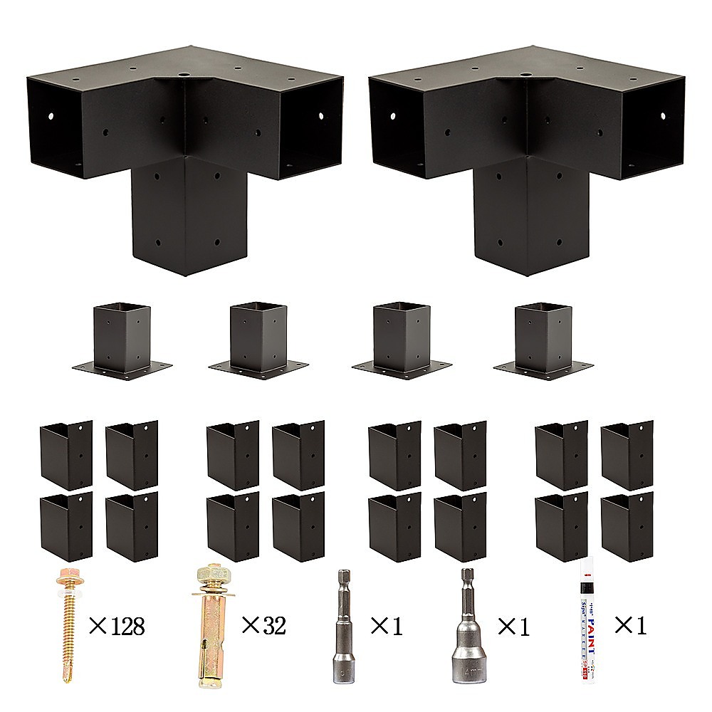 V63-847791-167343-06 Roof Pergola Gazebo Shed Matte Black Steel Brackets DIY Kits - Image 7