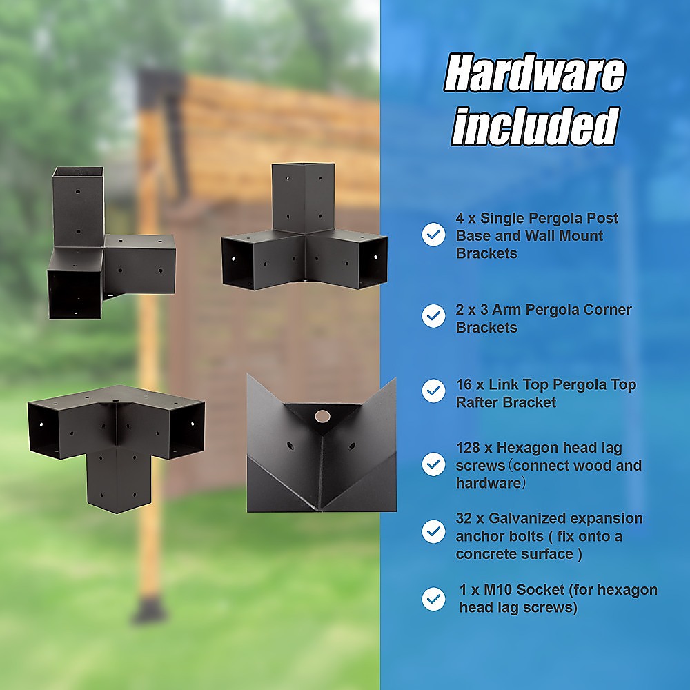 V63-847791-167343-13 Roof Pergola Gazebo Shed Matte Black Steel Brackets DIY Kits - Image 14