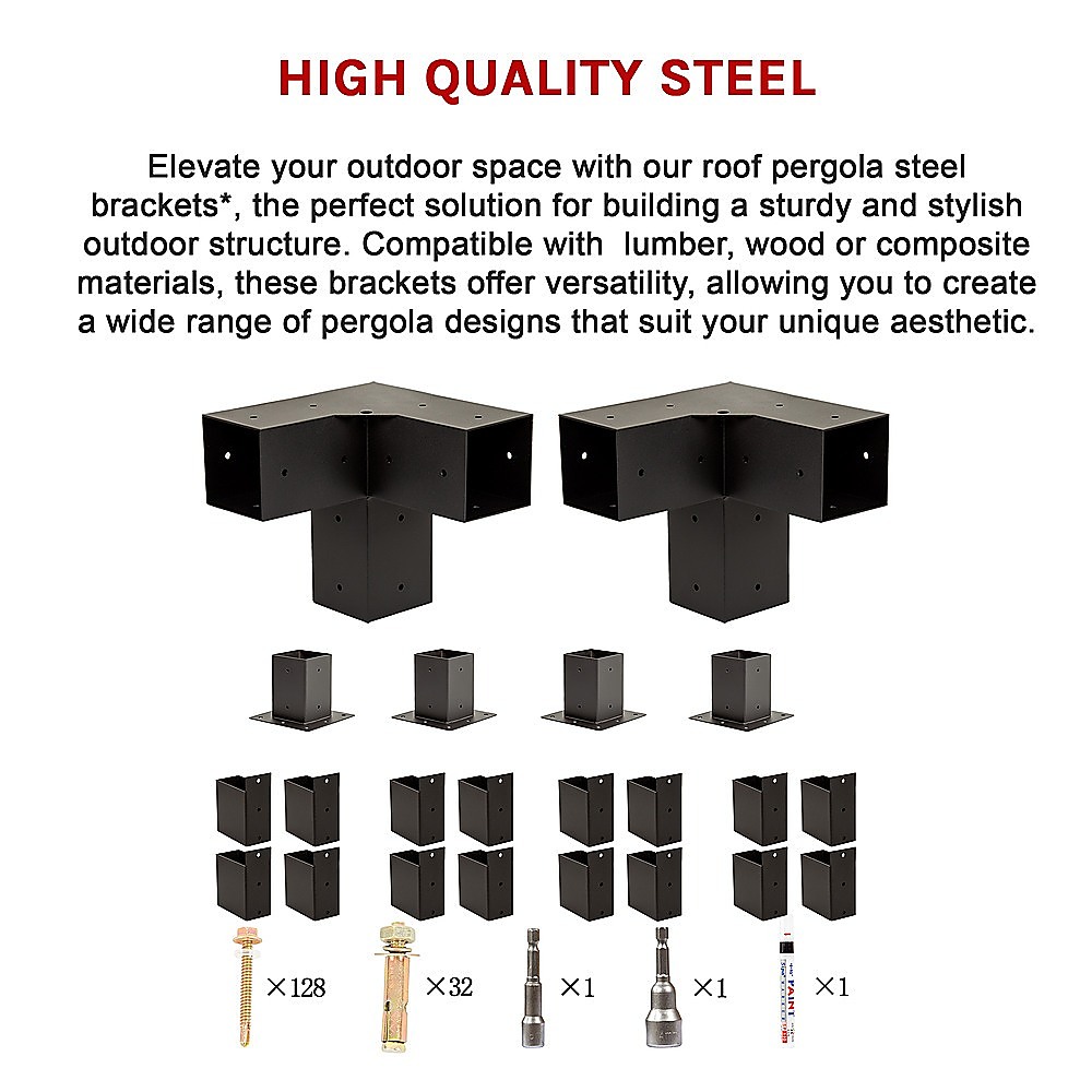 V63-847791-167343-14 Roof Pergola Gazebo Shed Matte Black Steel Brackets DIY Kits - Image 15