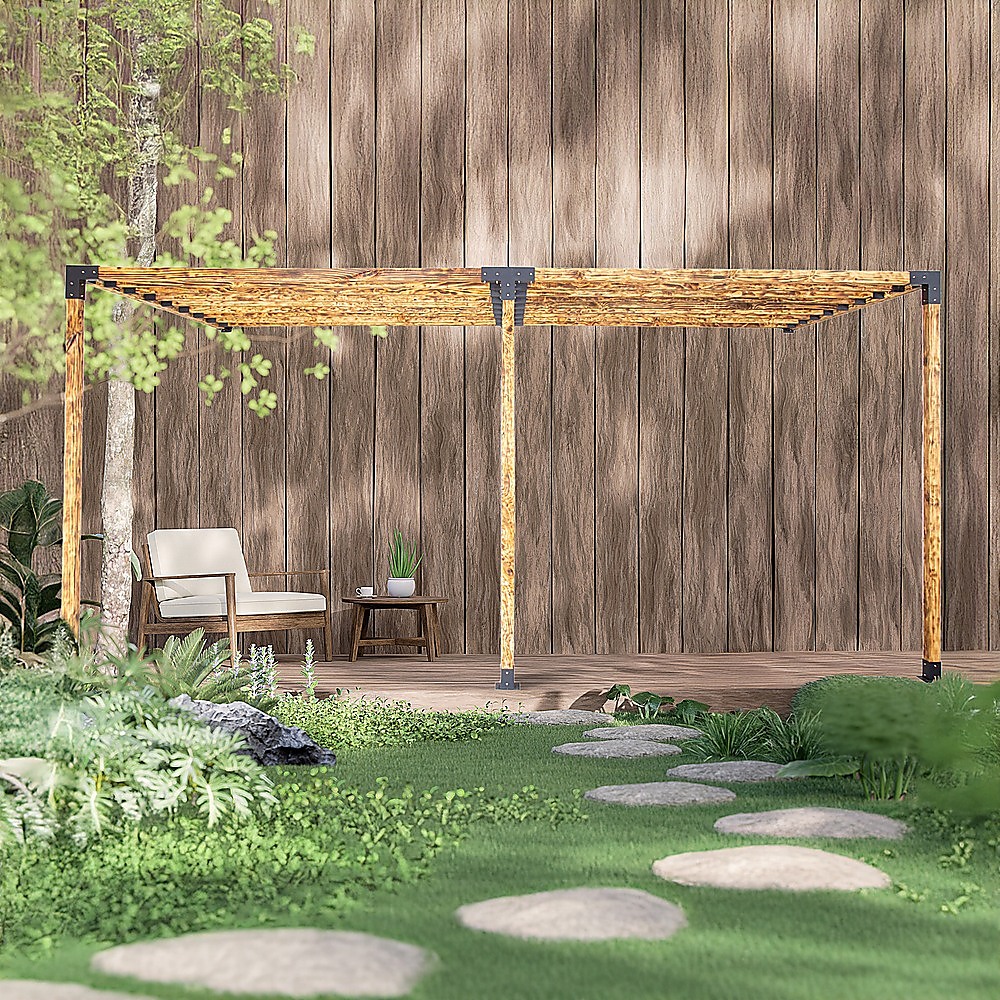 V63-847801-167344-00 Roof Pergola Gazebo Shed Matte Black Steel Brackets DIY Kits - Image 2