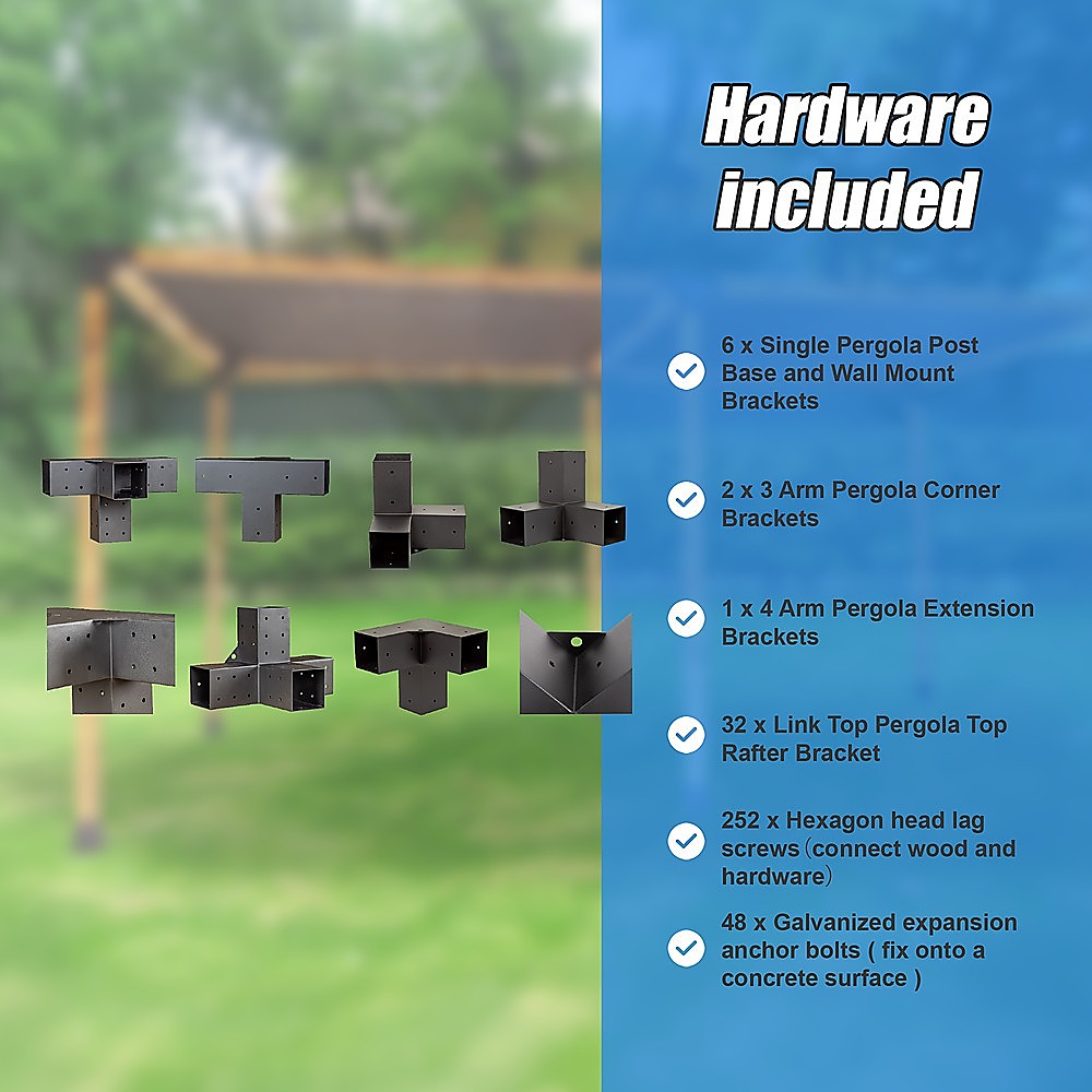 V63-847801-167344-01 Roof Pergola Gazebo Shed Matte Black Steel Brackets DIY Kits - Image 15