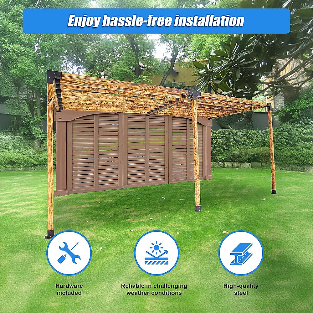 V63-847801-167344-02 Roof Pergola Gazebo Shed Matte Black Steel Brackets DIY Kits - Image 5
