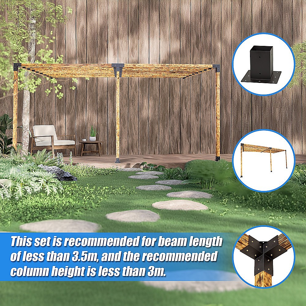 V63-847801-167344-03 Roof Pergola Gazebo Shed Matte Black Steel Brackets DIY Kits - Image 8