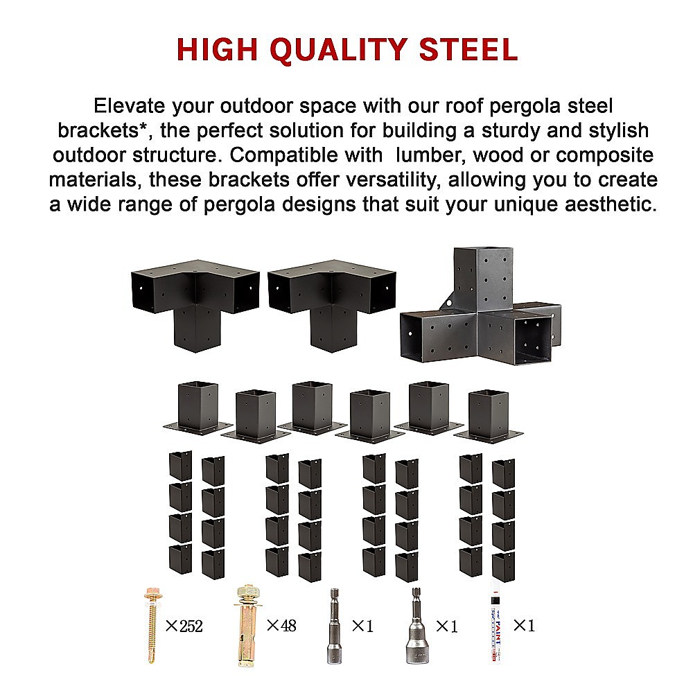 V63-847801-167344-11 Roof Pergola Gazebo Shed Matte Black Steel Brackets DIY Kits - Image 16