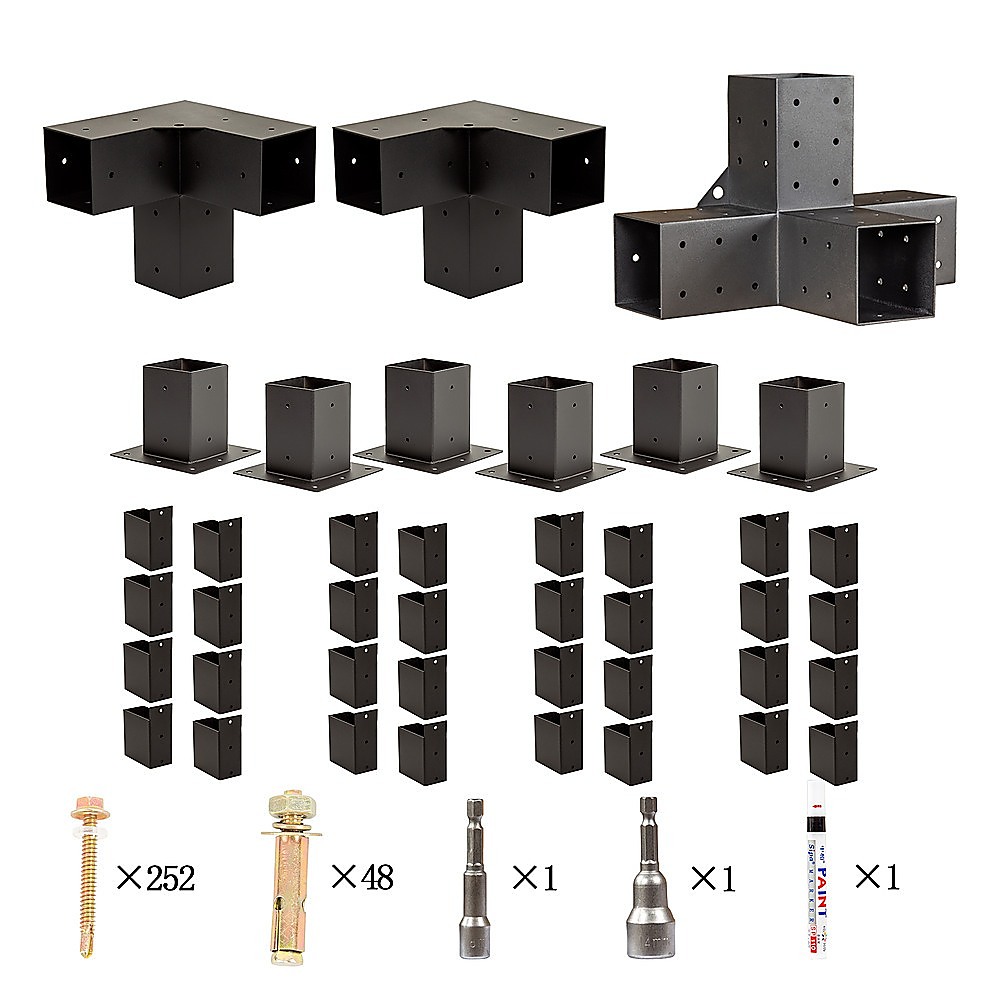 V63-847801-167344-13 Roof Pergola Gazebo Shed Matte Black Steel Brackets DIY Kits - Image 6