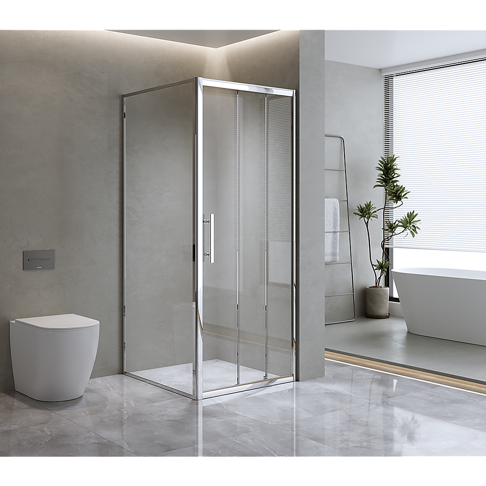 V63-848611-223035-00 40mm Adjustable Contemporary Corner Sliding Chrome Shower Screen 86x80cm - Image 1