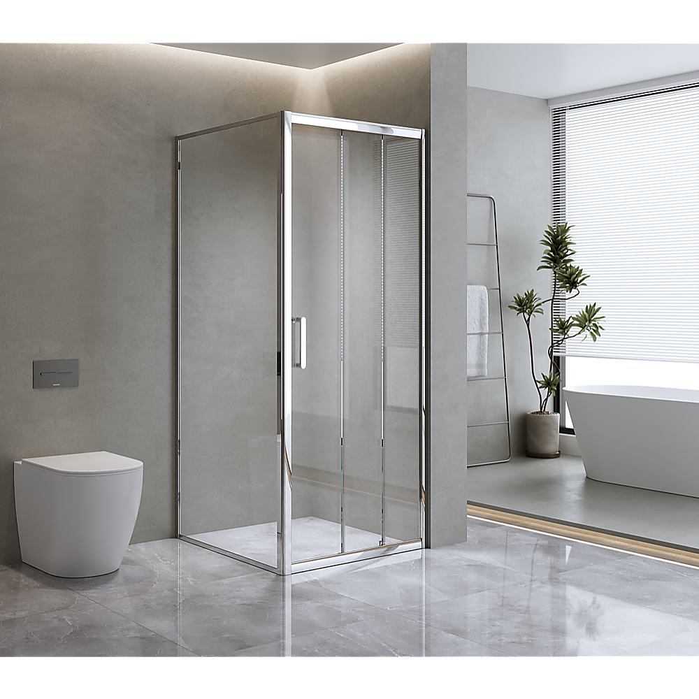 V63-848711-202505281220-00 40mm Adjustable Contemporary Corner Sliding Chrome Shower Screen 86x92cm - Image 1