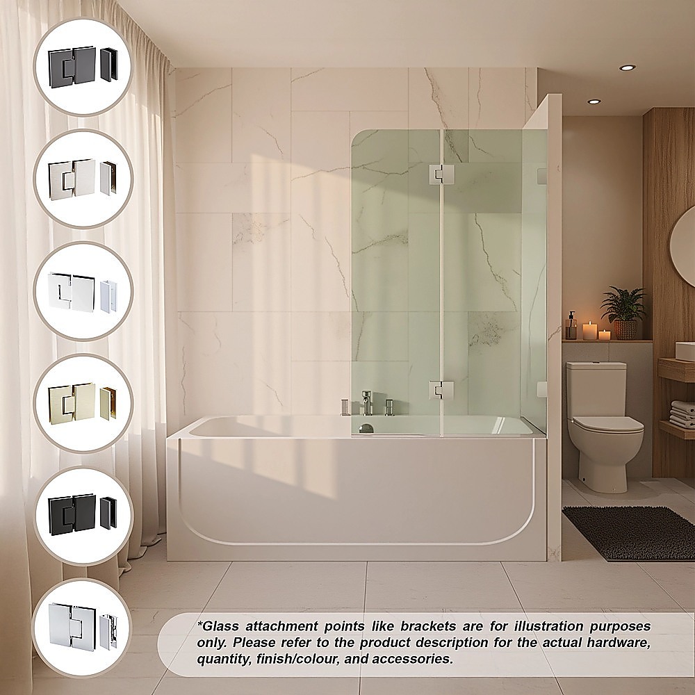 V63-851671-202509121950-01 120cm Frameless Glass Bath Screen with Stainless Steel Brackets - Black - Image 2