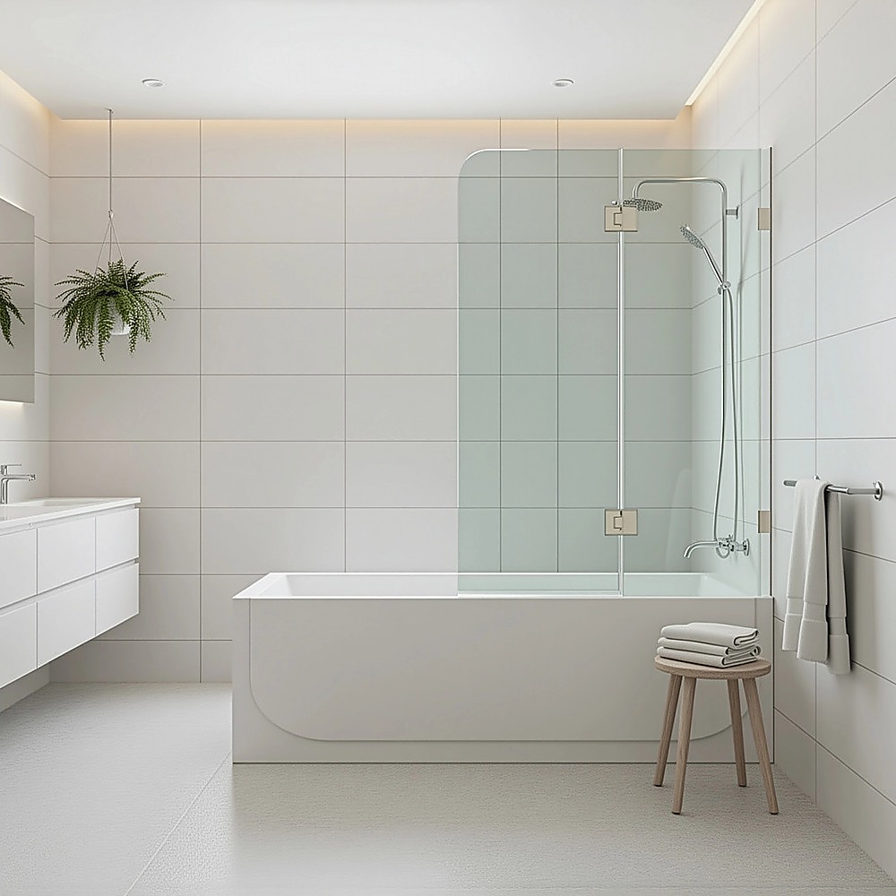 V63-851681-202509121955-00 120cm Frameless Glass Bath Screen with Stainless Steel Brackets - Black - Image 2