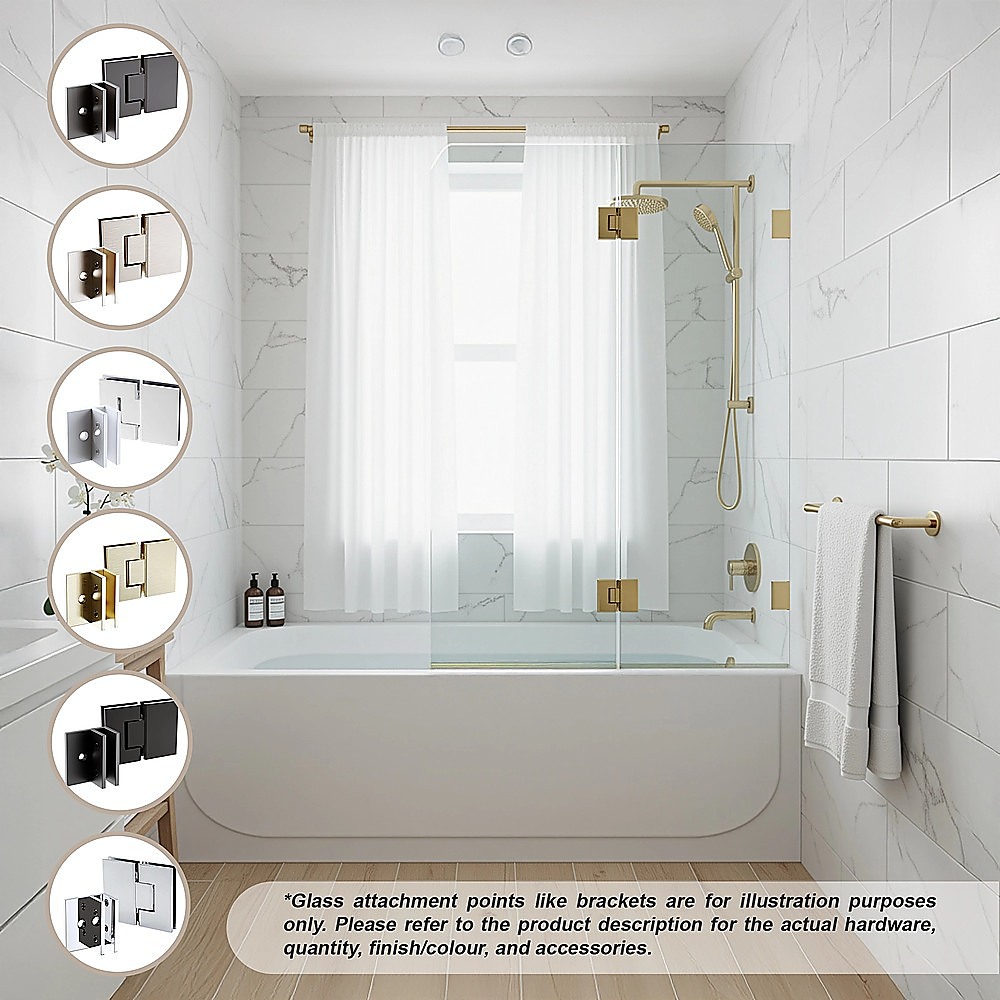 V63-852051-202509121930-01 120cm Frameless Glass Bath Screen with Brass Brackets - Black - Image 2