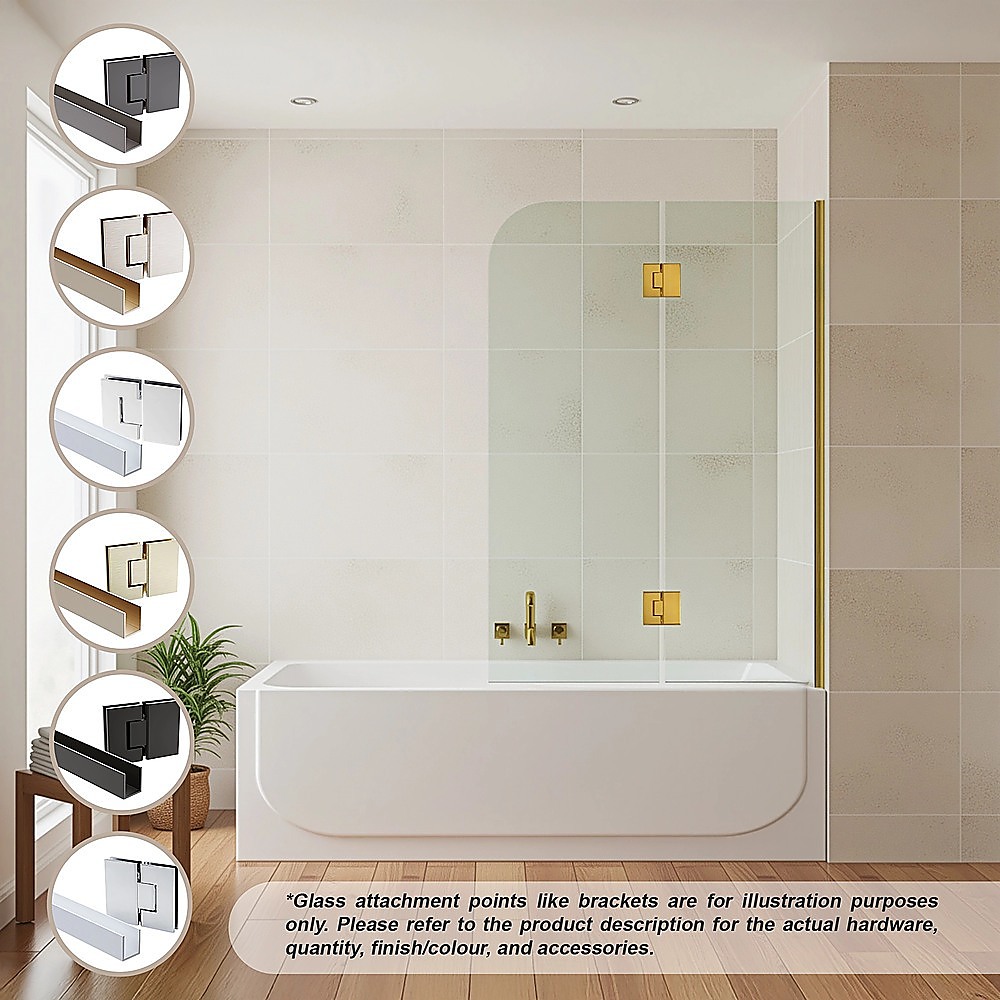 V63-852361-202509121950-01 120cm Frameless Glass Bath Screen with Channel and Stainless Steel Hinges- Black - Image 2