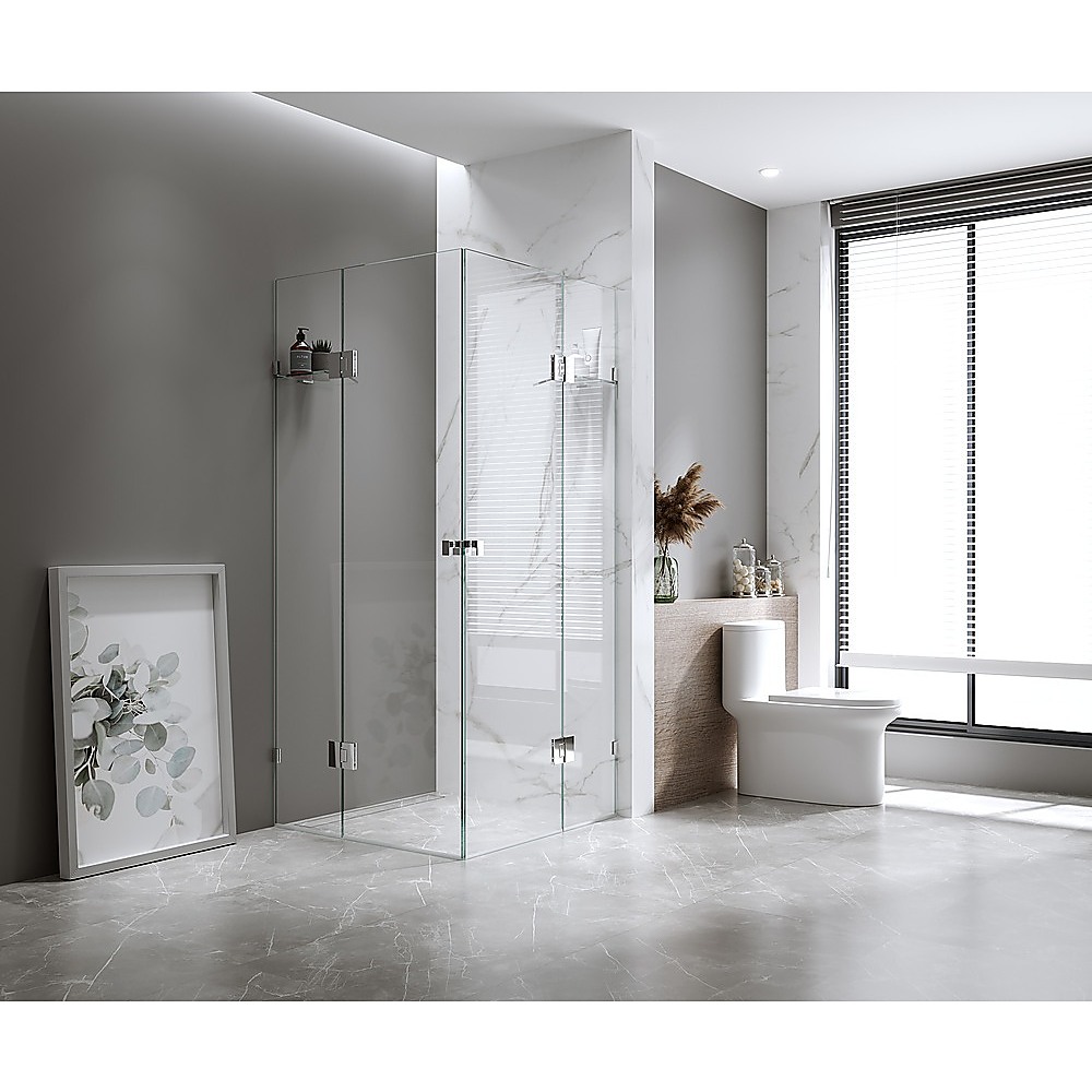 V63-906801-202507041152-00 120x120cm Double Door Corner Shower Screen with Black Brackets and Brass Hinges, Square knob Handle - Image 2