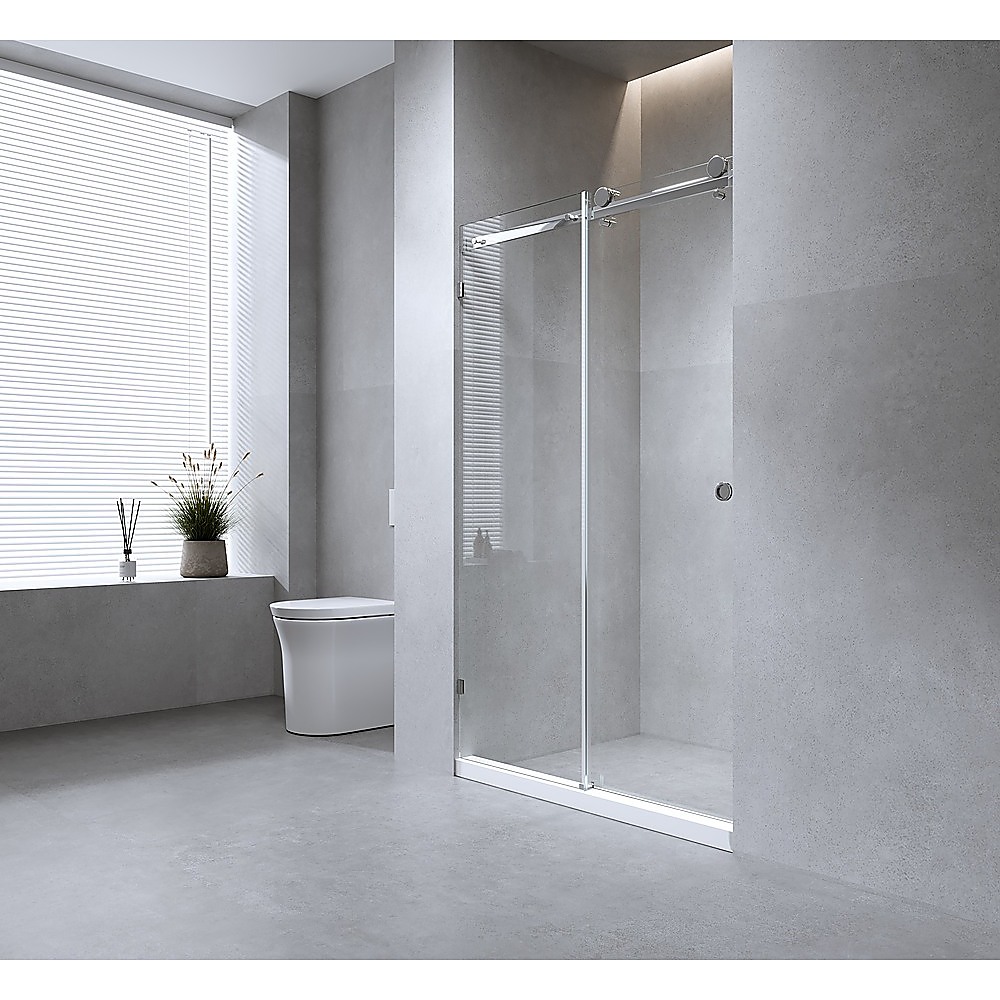 V63-913011-202505281210-00 150cm Frameless Glass Sliding Shower Door with Black Rail and Hardware - Image 1