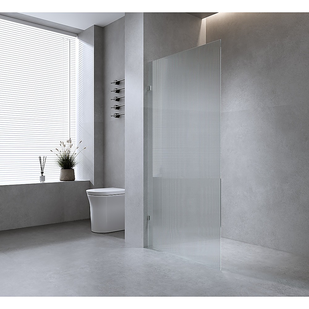 V63-917451-201323-00 90cm Reeded Glass Shower Screen with White Wall U-Brackets - Image 1