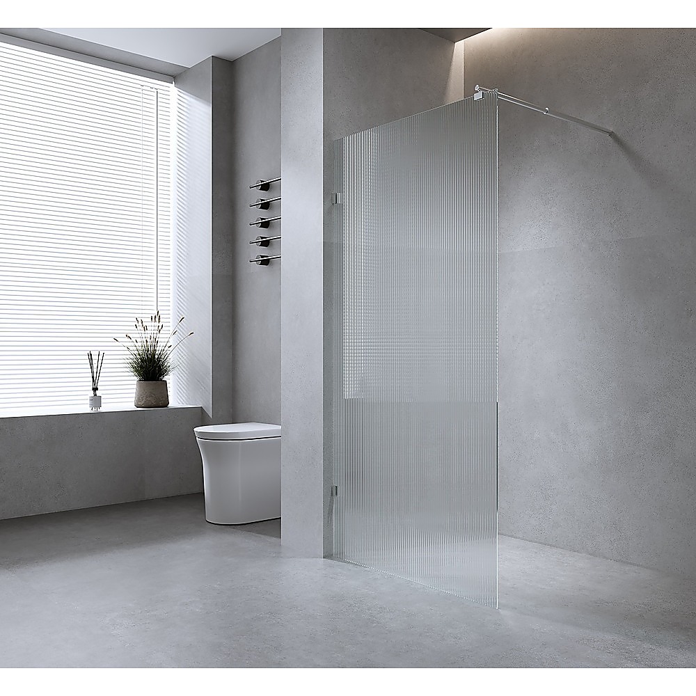 V63-918731-201466-01 120cm Reeded Glass Shower Screen with Black Wall U-Brackets - Image 2