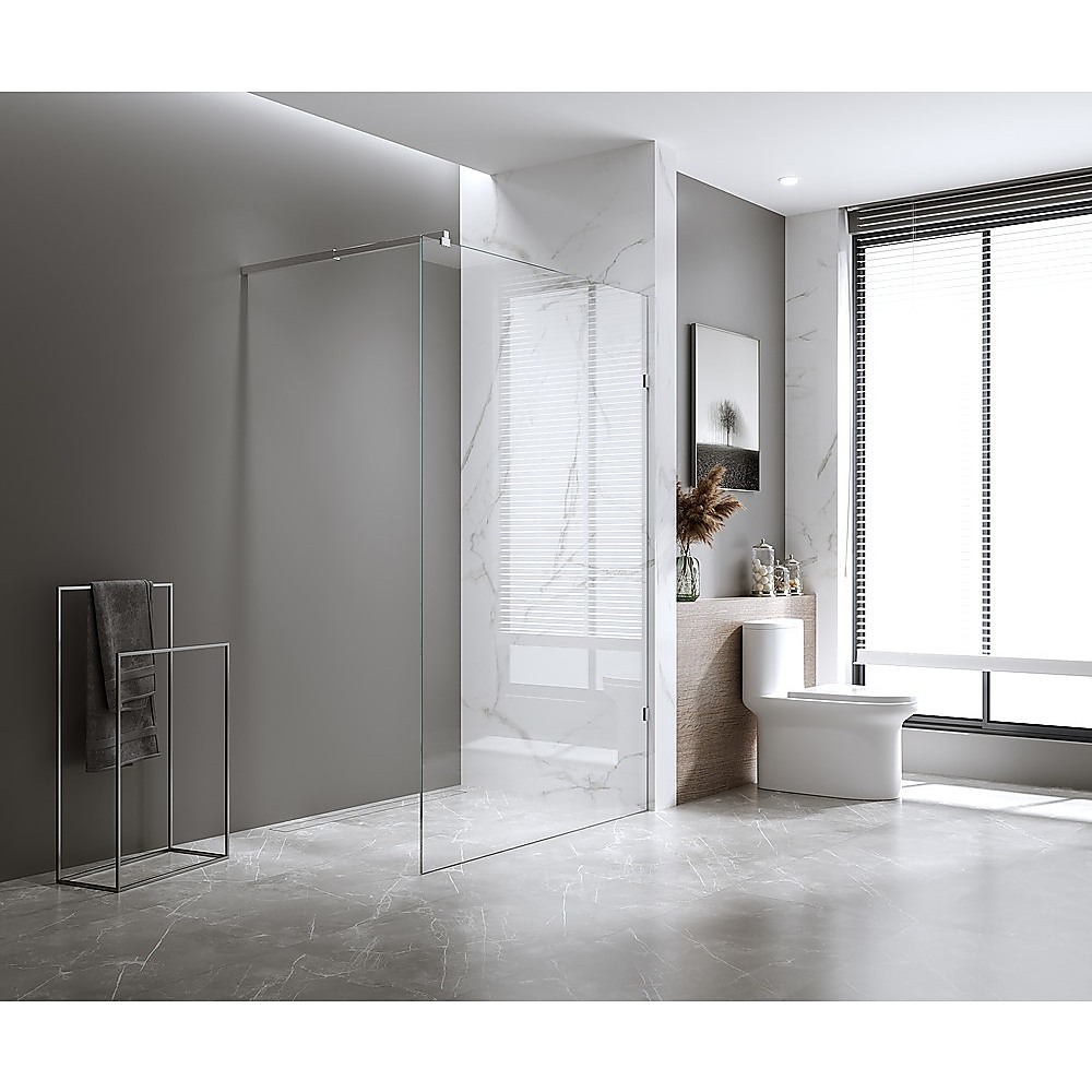 V63-926561-214837-01 120x210cm Glass Shower Screen with Black U-brackets & Square Pole - Image 2