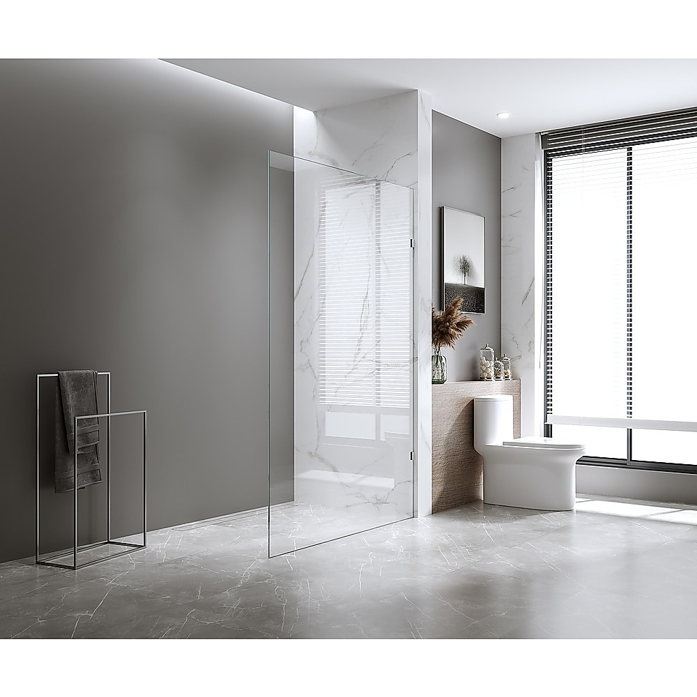 120x210cm Glass Shower Screen with White F-brackets & Square Pole