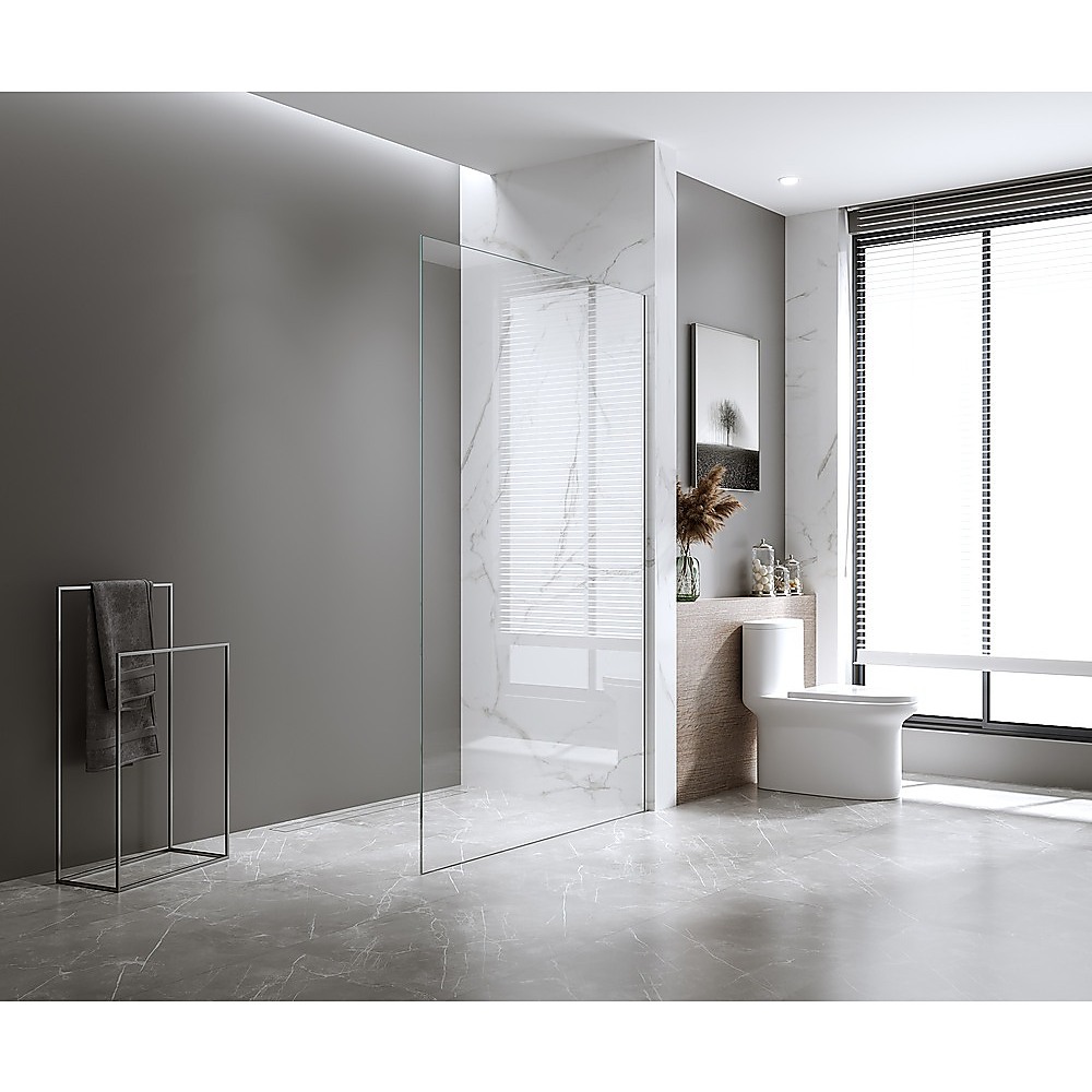 70x210cm Glass Shower Screen with White Wall Channel & Round Pole