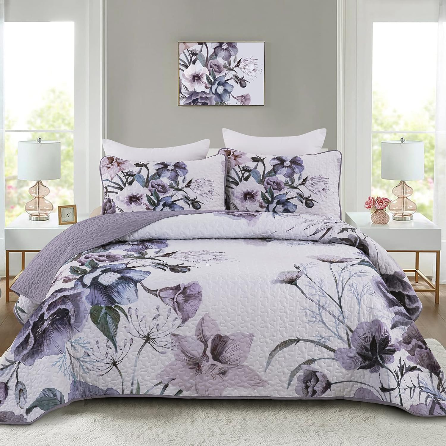 V745-AC080301Q13U-218281-00 Romantic Wildflower Soft Cozy 3 Pc Bedspread & Pillow Cover Set - Image 1