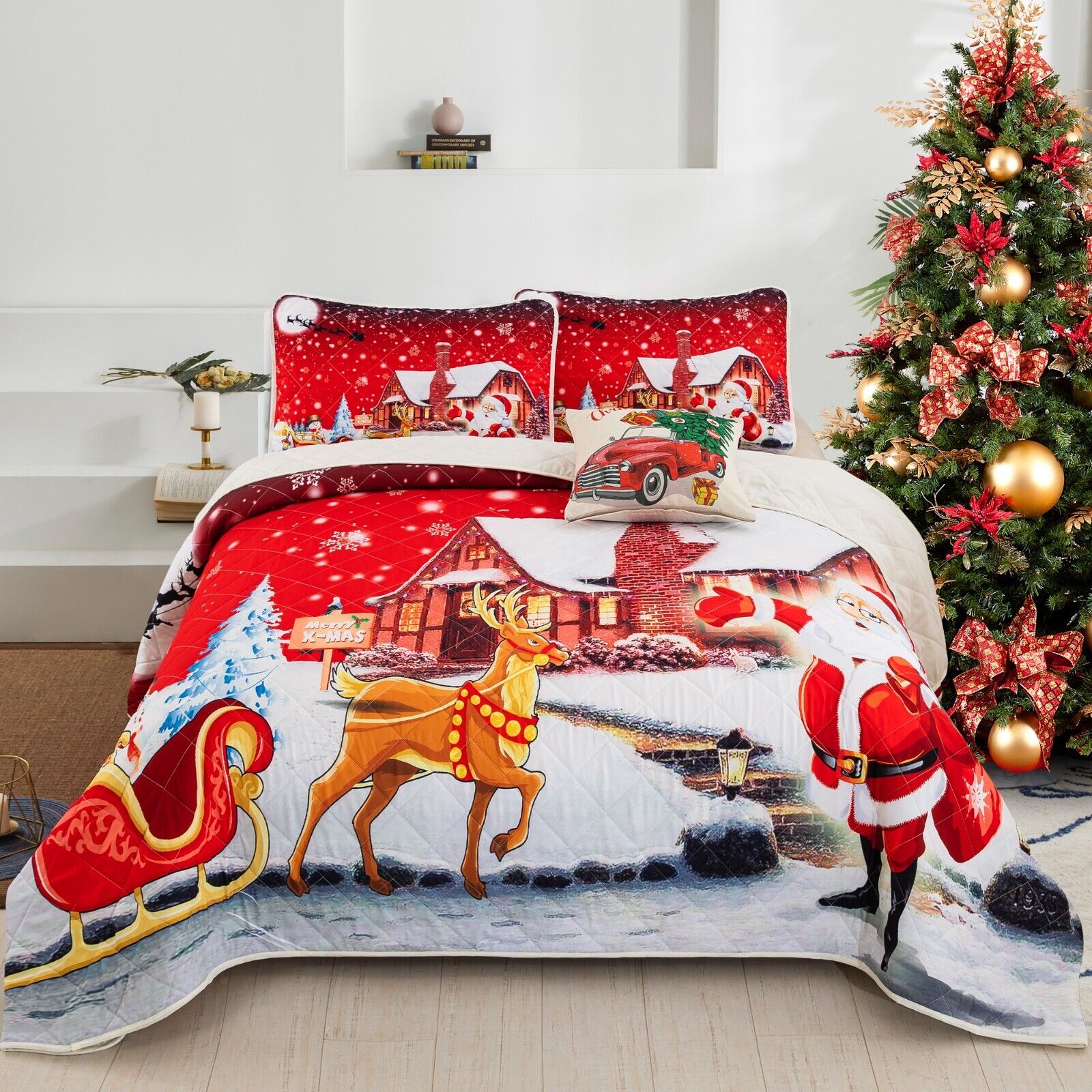 V745-MAC080154Q13U-212313-00 Holiday Cheer Christmas Queen Bedspread Set - Image 1