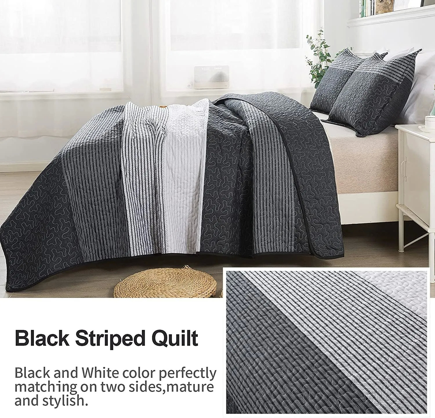 V745-MAC080195Q13U-190932-01 Detailed Quilted Bedspread and Pillowcases Set: A Signature of Quality and Style - Queen size - Image 2