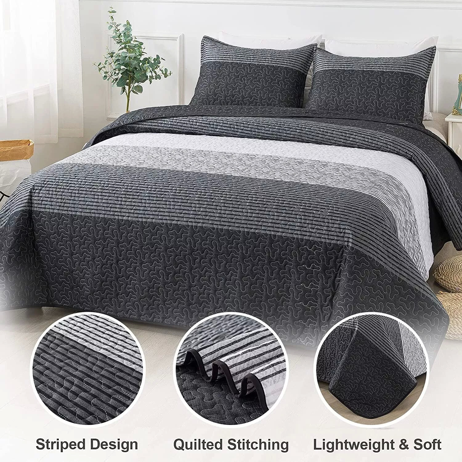 V745-MAC080195Q13U-190932-05 Detailed Quilted Bedspread and Pillowcases Set: A Signature of Quality and Style - Queen size - Image 6