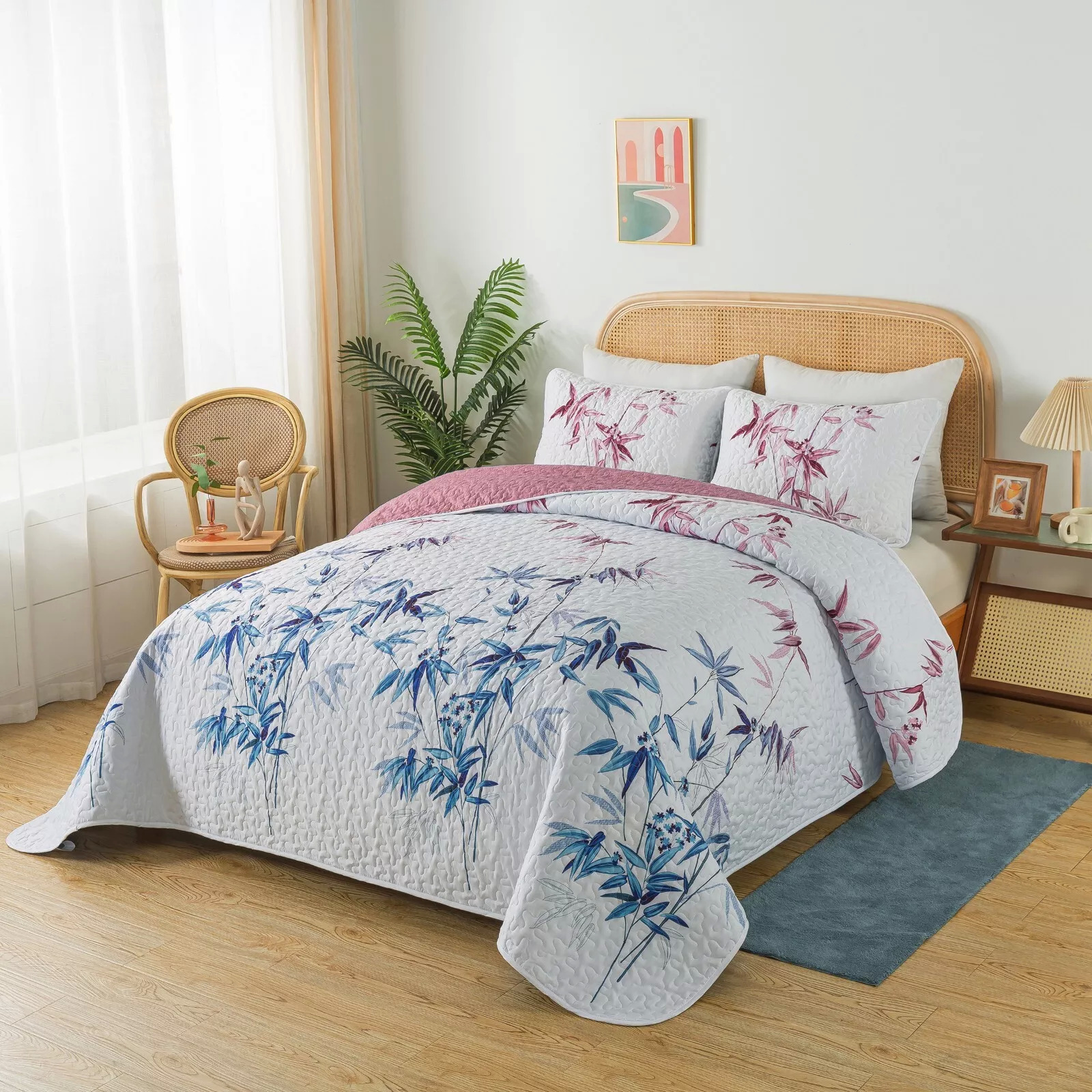 V745-MAC080408Q13U-190891-01 Floral Quilted bedspread and pillowcovers set: Embrace Nature Indoors - Queen size - Image 2