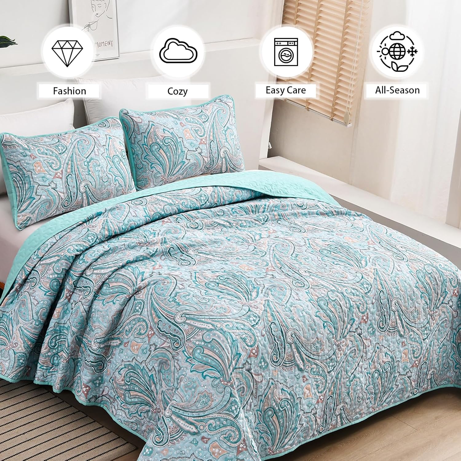 V745-MAC080435Q13U-190956-03 Distinctive Quilted Coverlet and Pillowcases Set: Make a Bold Statement - Queen size - Image 4