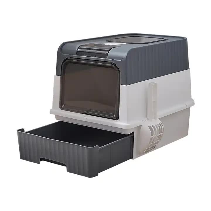 V888-ELOSUNG10170-203331-00 Large Enclosed Cat Litter Box with Drawer and Scoop - Odor Control, Removable Tray, Easy Clean Design - Image 1