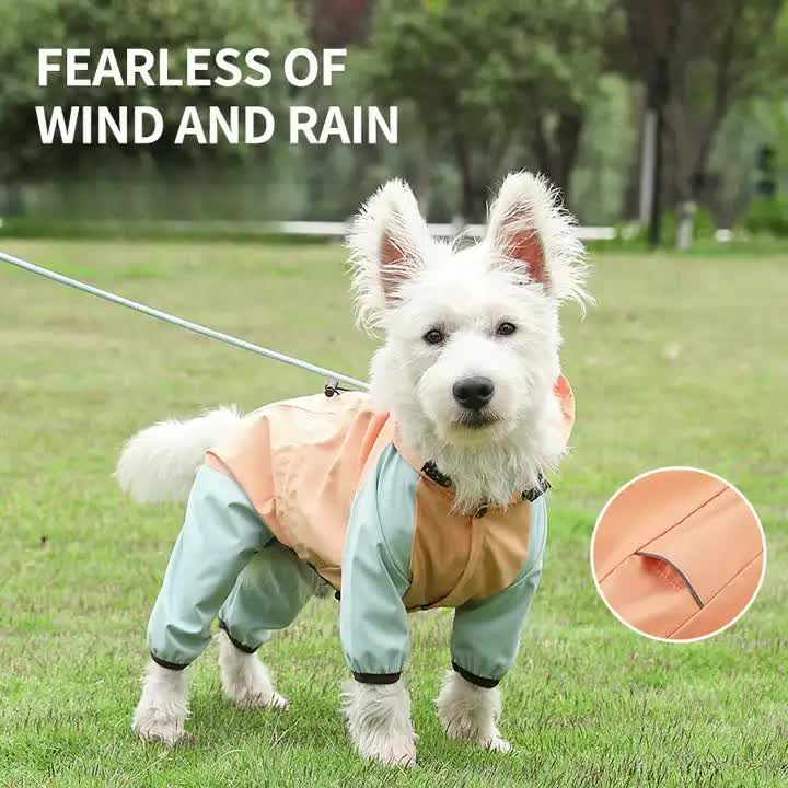 V888-ELOSUNG10464-204512-00 Waterproof Dog Raincoat with Hidden Leash Hole - Windproof and Comfortable for Outdoor Walks, Size:S (Back Length 20cm/7.87in, Bra 31cm/12.20in) Orange - Image 1