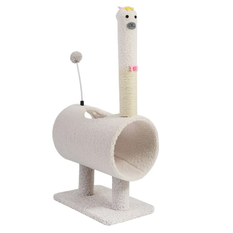 V888-ELOSUNG10727-205727-00 Interactive Cat Tunnel & Scratching Post with Spring Toy - Cozy Playtime for Kittens white 35*23*71cm - Image 1