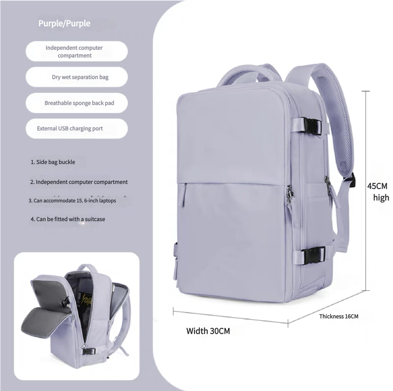 V888-ELOSUNG10950-206002-00 Water-Resistant Laptop Backpack with USB Charging Port and Wet-Dry Separation (Purple) - Image 1
