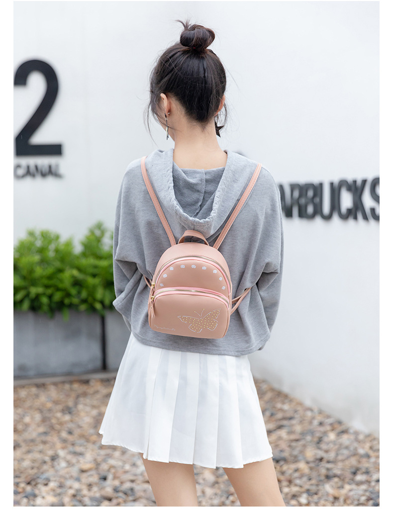 V888-ELOSUNG11018-206409-01 Mini Faux Leather Backpack with Butterfly Design -Khaki Cute Backpack for Girls - Image 2
